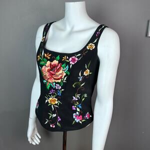 Floral Embroidered Black Women's Top